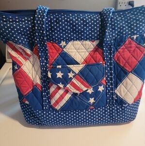 Patriotic Quilted Tote Bag - Blue and Red